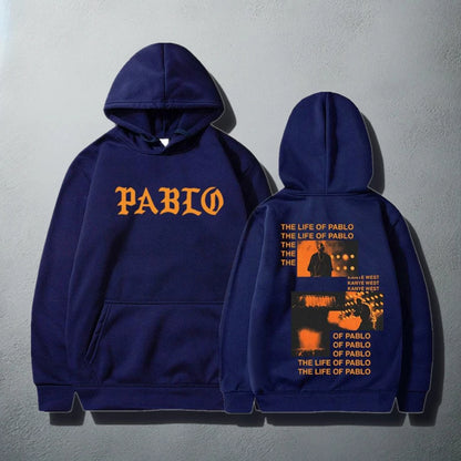 Navy Blue 'The Life of Pablo' Hoodie with Orange Pablo Print and Back Album Artwork