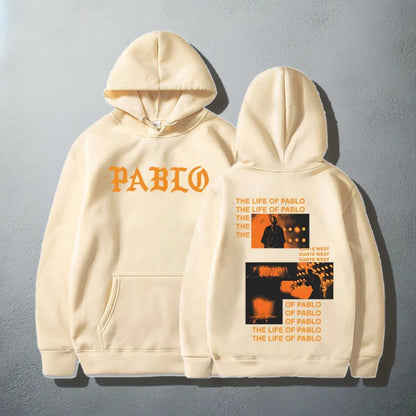 Cream 'The Life of Pablo' Kanye Hoodie with Orange Lettering and Album Art on Back