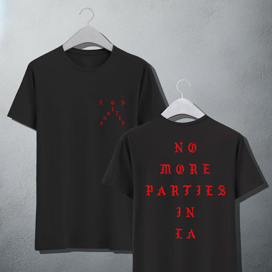 Black 'No More Parties in LA' Graphic T-Shirt with Red Lettering From The Life of Pablo